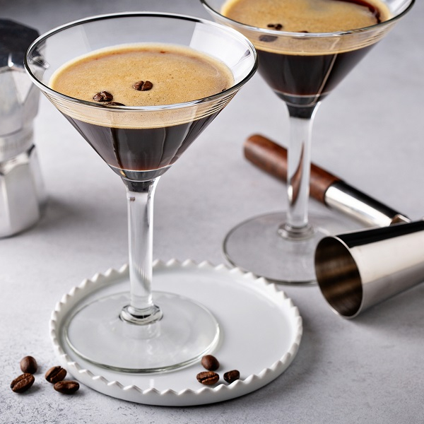 Two espresso martini cocktails in glasses