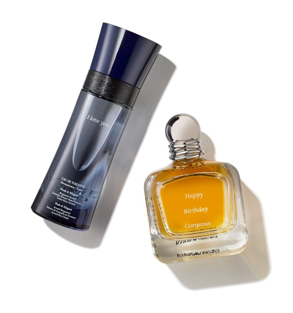 Engraved messages on perfume bottles