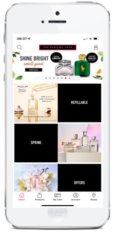 The Perfume Shop app homepage