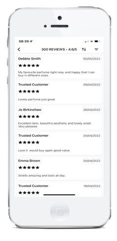 The Perfume Shop app customer review page