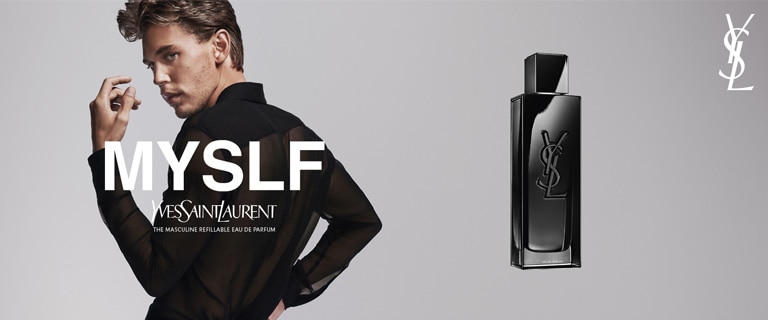 MYSLF header image with Austin Butler and fragrance bottle
