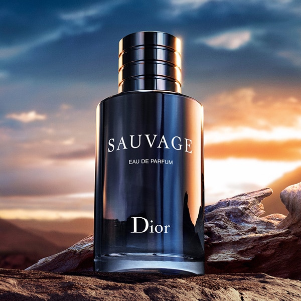 Sauvage eau de parfum bottle in desert