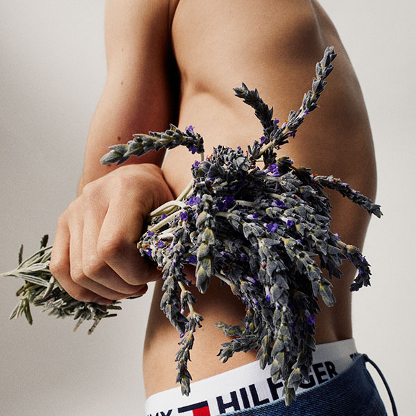 Model shot holding lavender
