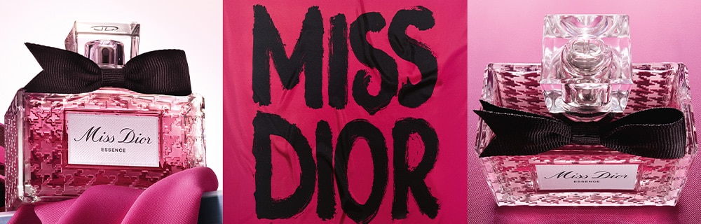 Miss Dior Essence bottle with dior logo graffiti