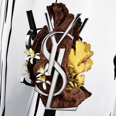 Yves Saint Laurent logo with fragrance notes