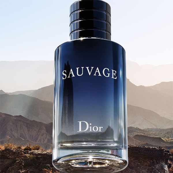 Sauvage eau de toilette bottle in desert