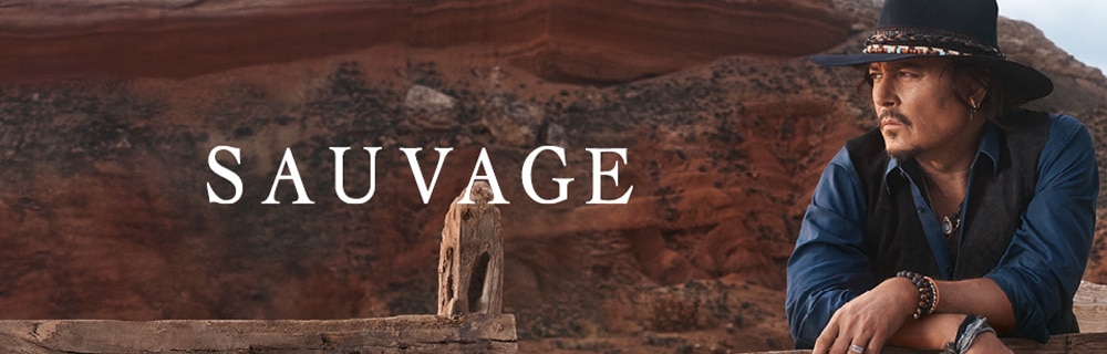 Sauvage logo with model in desert