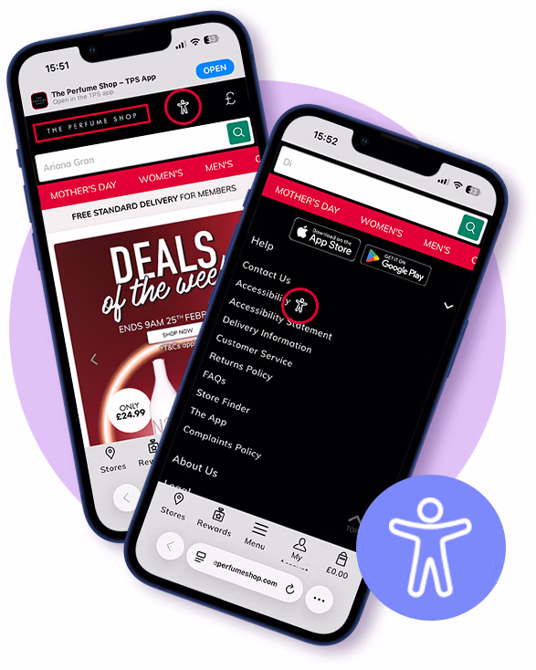 A phone showing the userway icon on mobile web view