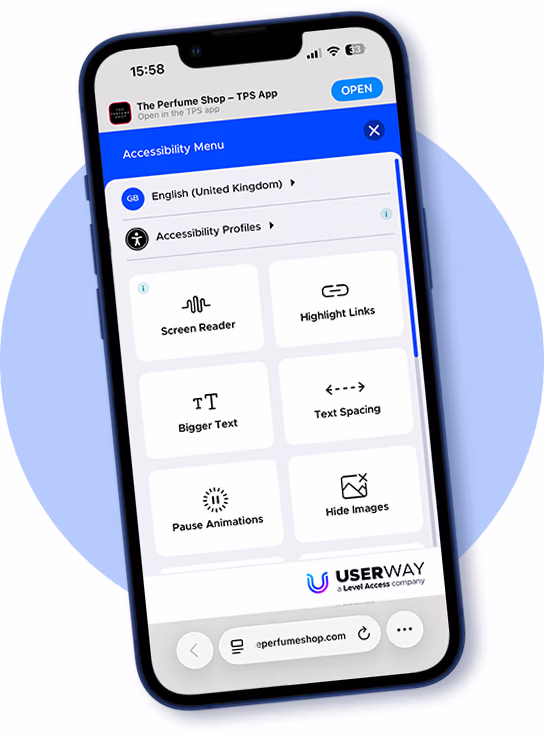 An image of what userway looks like when opened on mobile