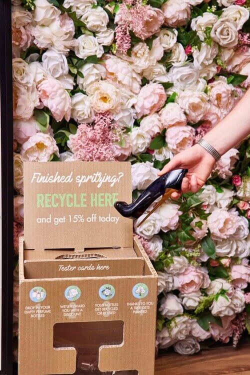 Bottle recycling is available at the perfume shop