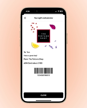 A preview of a gift card in the mobile app
