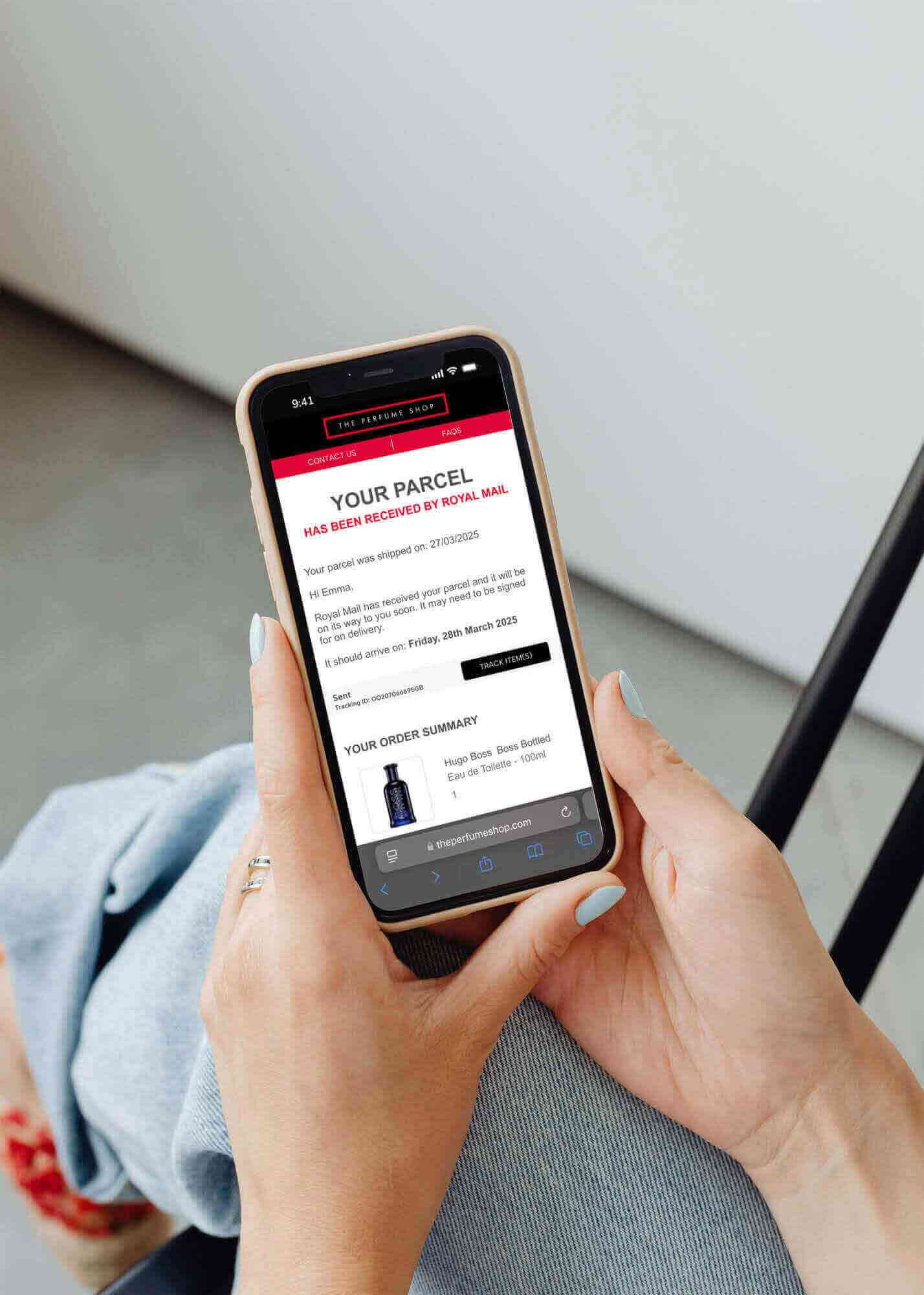 Placing an order through the perfume shop website on a cell phone