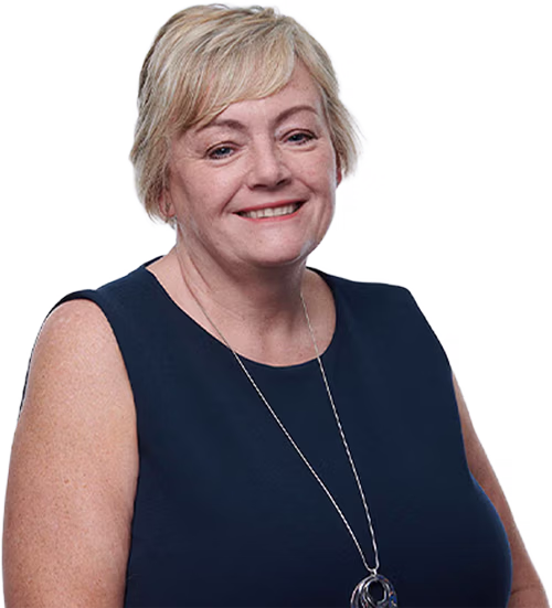 A lady smiling with a black top on