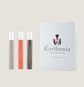 A white box with a crest next to 3 samples