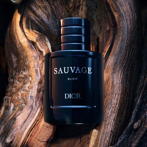 Sauvage elixir with desert and sunset in background