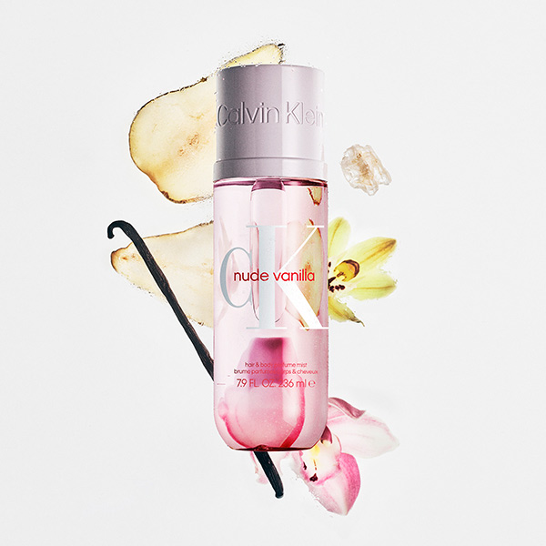 Calvin Klein CK One Nude Vanilla body mist with vanilla pods, orchid flower and fruit slices