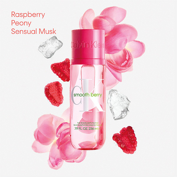 Calvin Klein CK One Smooth Berry body mist bottle with raspberry, peony and musk notes