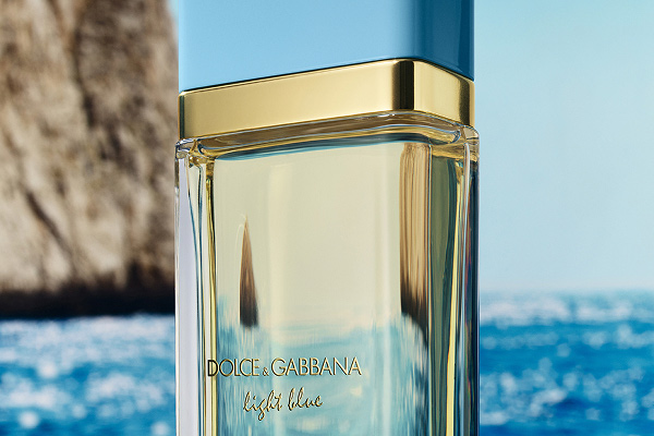Dolce and Gabbana Light blue eau de parfum with an ocean background and cliffs