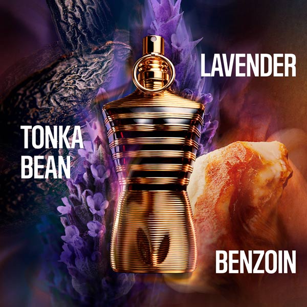 Tonka bean , lavender and benzoin scent notes in le male elixir perfume