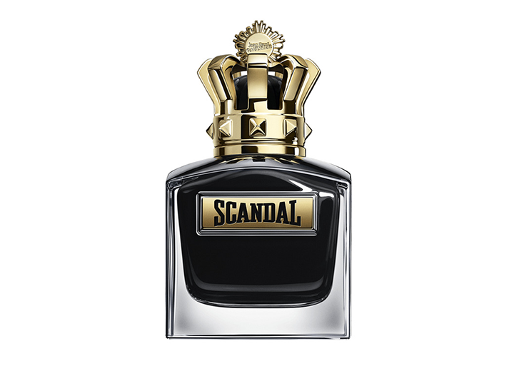Scandal perfume bottle with gold crown‑style cap displayed on a clean white background.