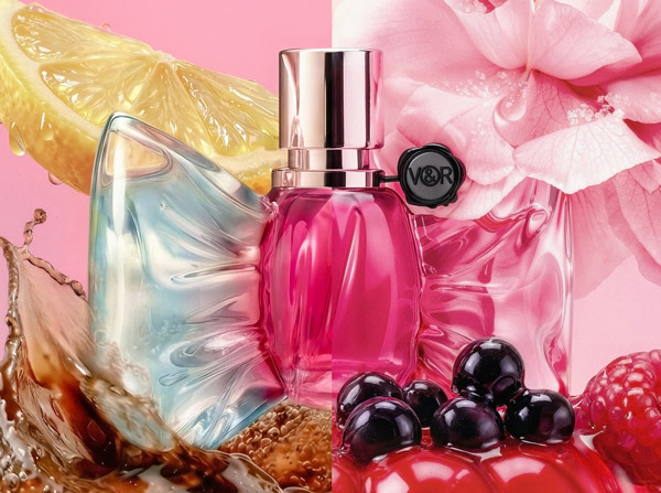 Viktor & Rolf perfume bottle with fruits around it
